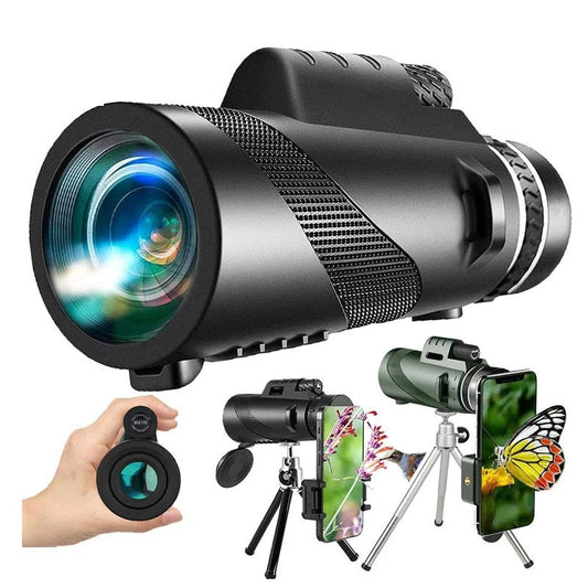 Telescópio monocular com suporte para celular